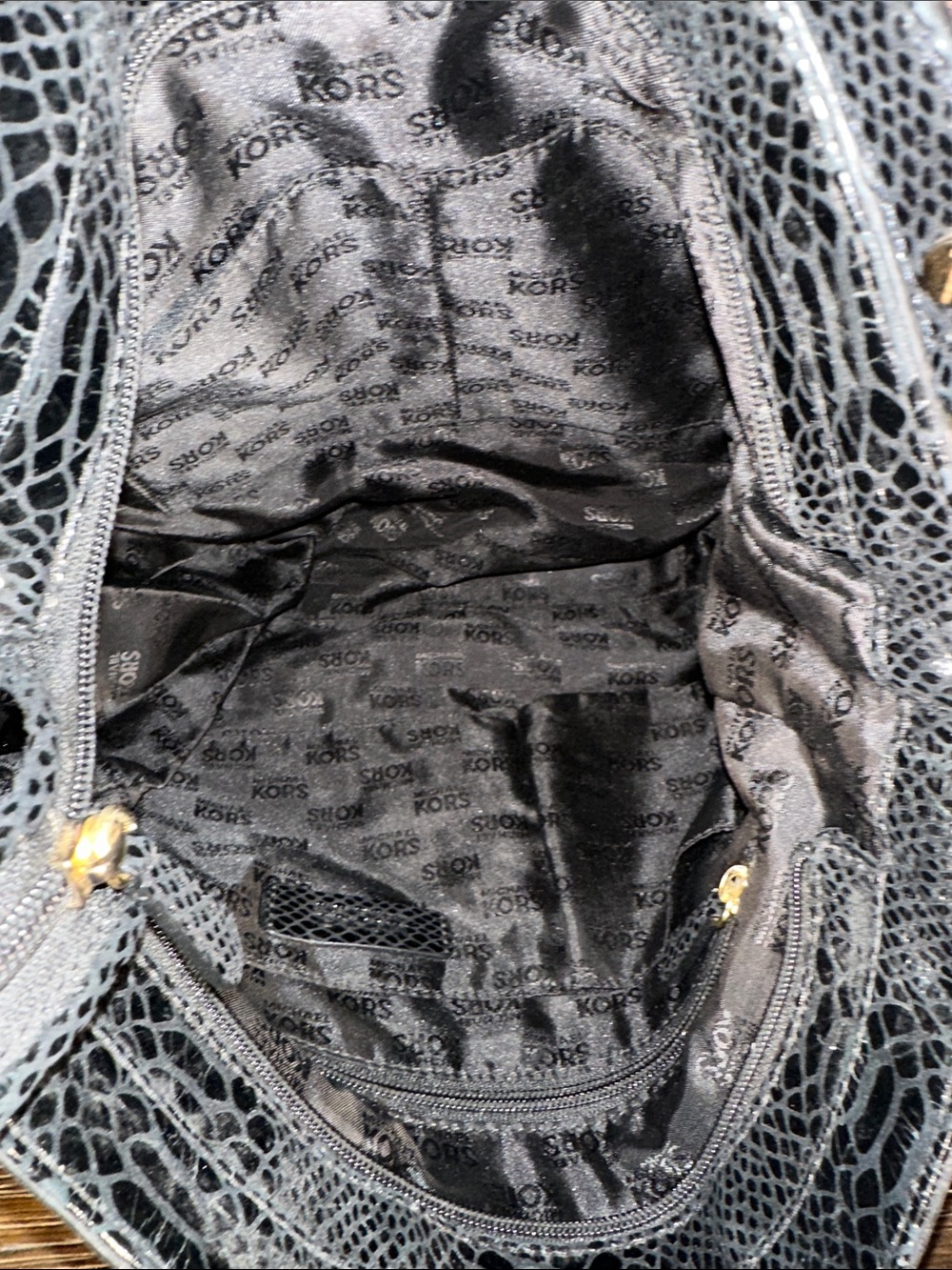 Michael Kors Black Snakeskin-Embossed Crossbody Bag with Gold Hardware - Picture 7 of 7